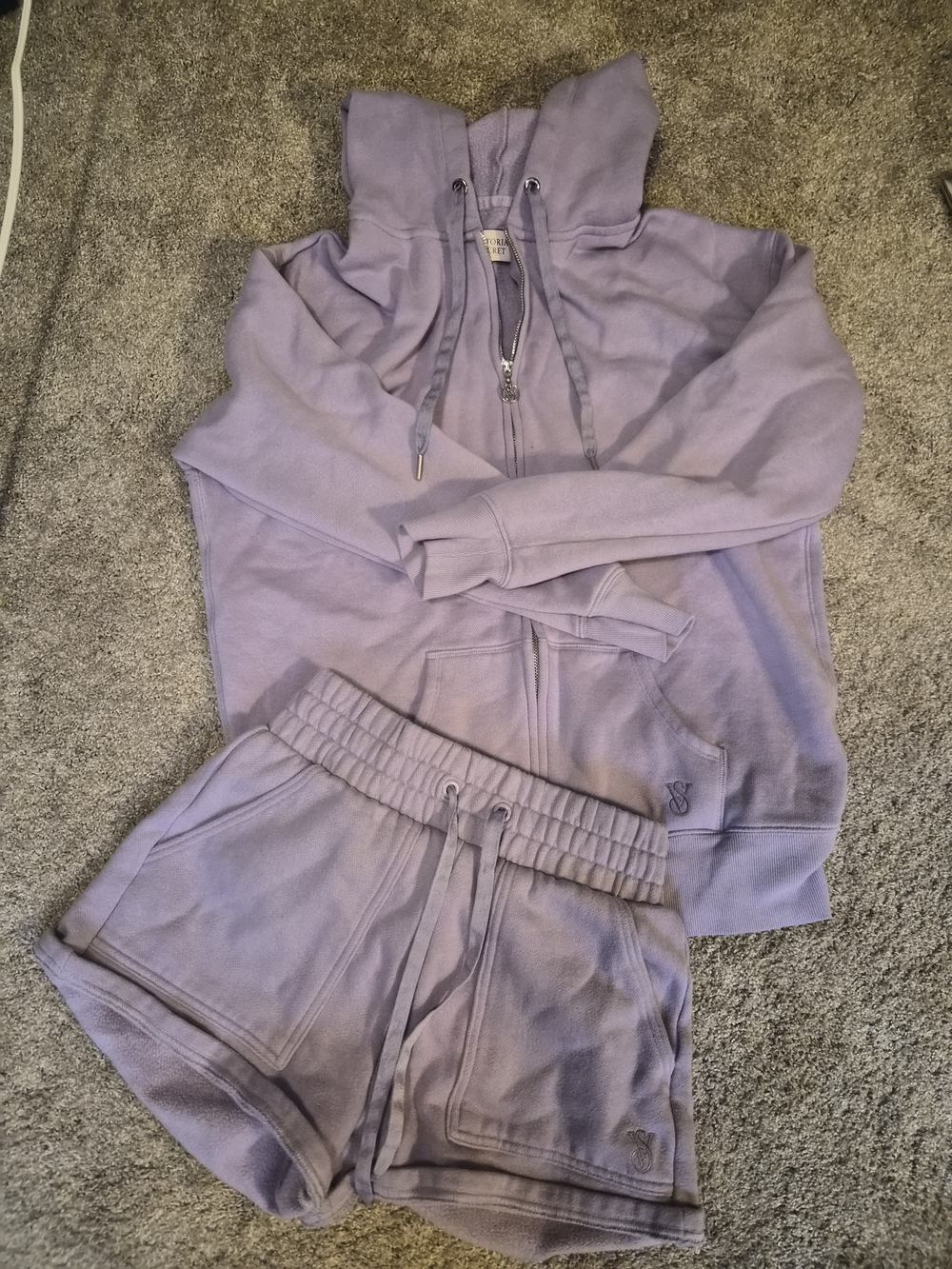 Victoria's Secret Lavender Zip Hoodie & Drawstring Shorts Set